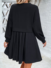 all about you Round Neck Cuffed Sleeves Pleated Cotton Fit & Flare Dress