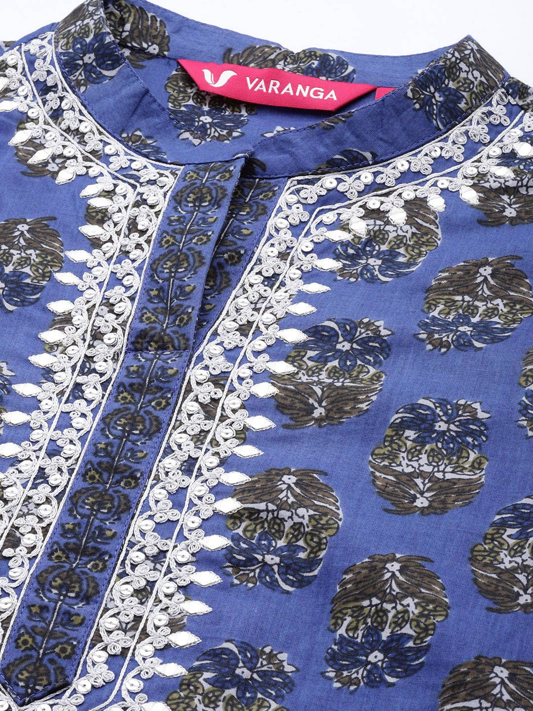 Varanga Women Floral Printed Mirror Work Pure Cotton Kurta With Trousers & With Dupatta