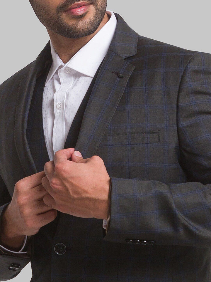 Park Avenue Men Checked Single Breasted Slim Fit 3-Peice Formal Suit