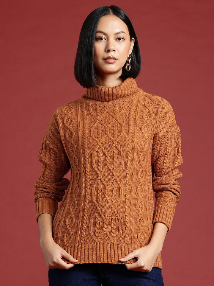 all about you Cable Knit Self-Design Turtle-Neck Pullover