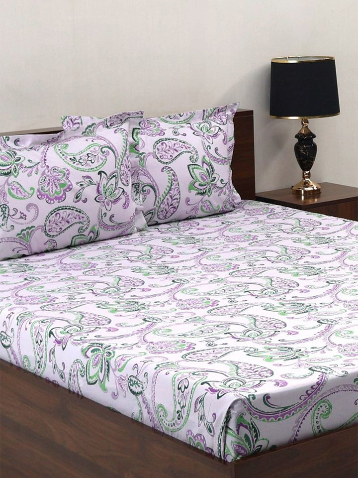 BOMBAY DYEING Purple Floral Cotton 140 TC Double Queen Bedsheet Set-2.28 m X 2.54 m