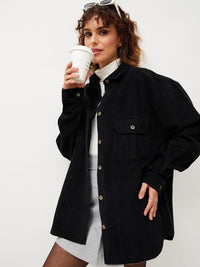 SASSAFRAS Oversized Self Designed Cutaway Collar Corduroy Casual Shirt