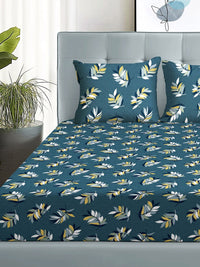 Story@home Arena Grey & Yellow Floral Printed 180 TC Queen Bedsheet & 2 Pillow Covers