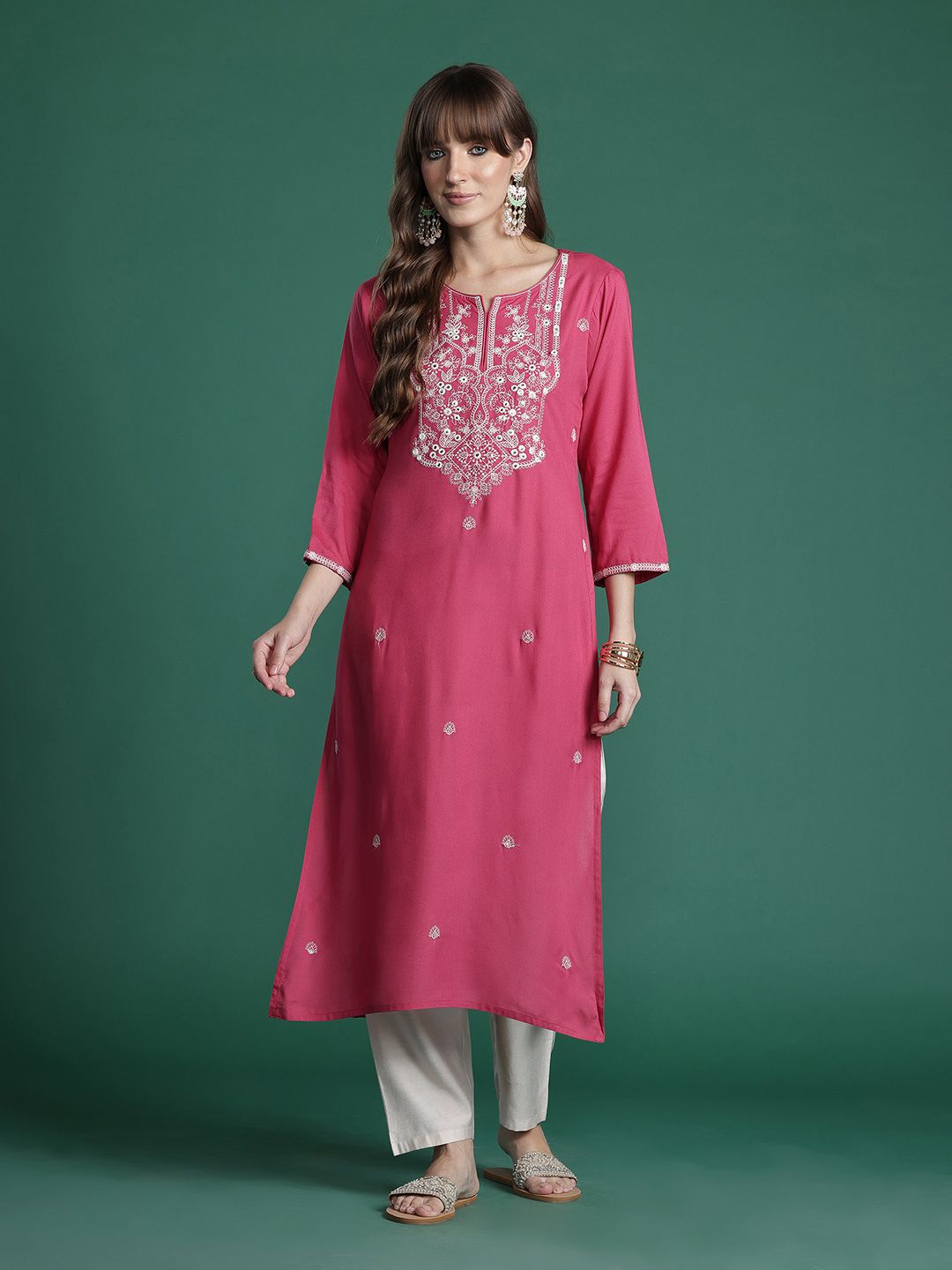 Indo Era Floral Embroidered Thread Work Kurta