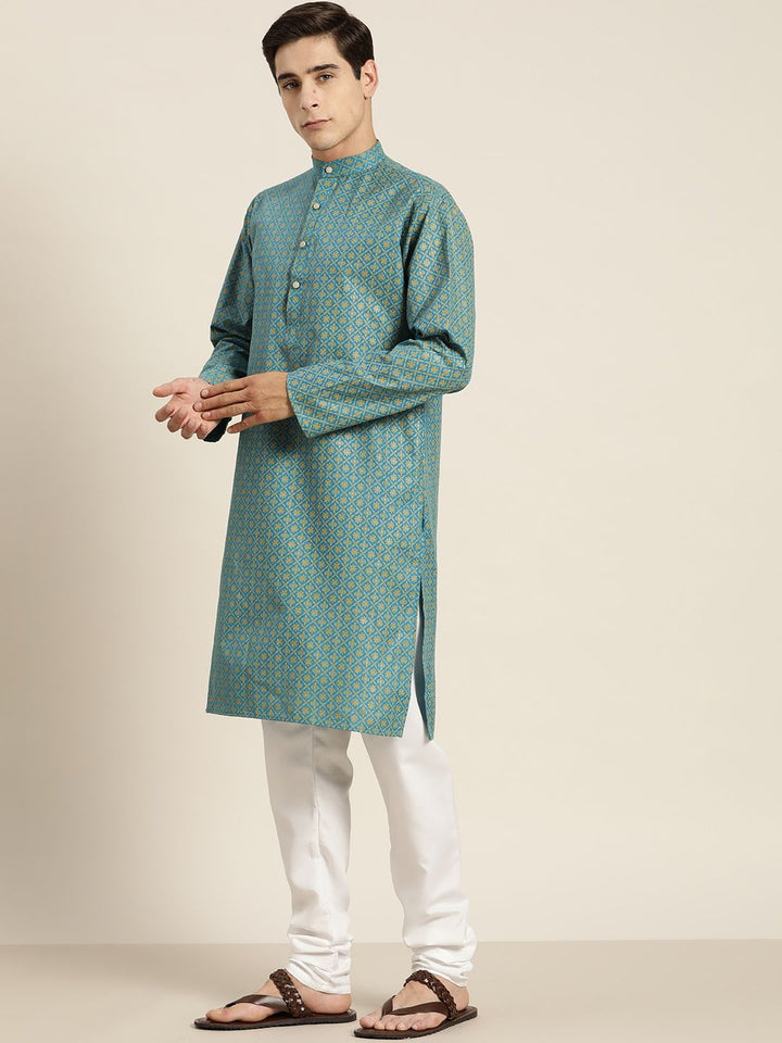 SOJANYA Men Ethnic Motifs Foil Printed Cotton Linen Kurta