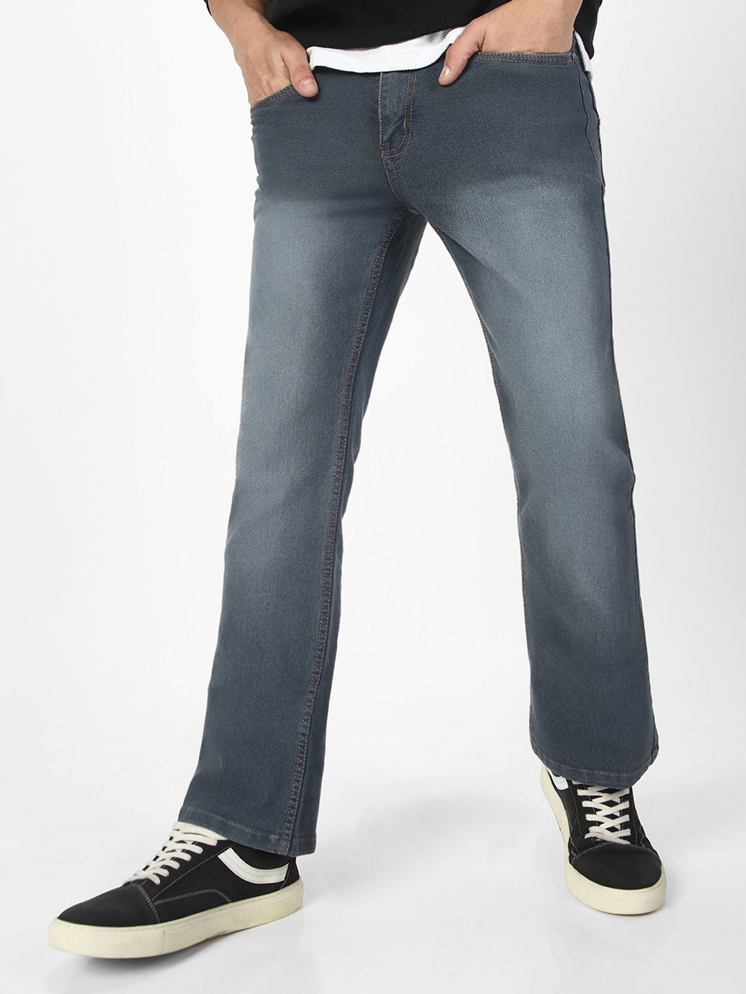 Urbano Fashion Men Bootcut Heavy Fade Clean Look Stretchable Jeans
