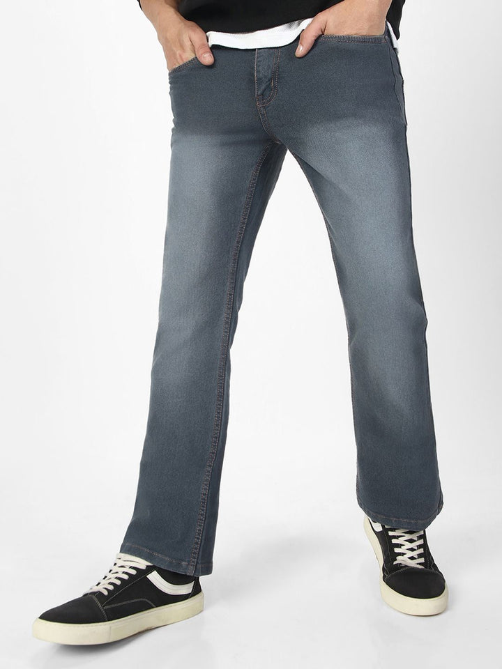 Urbano Fashion Men Bootcut Heavy Fade Clean Look Stretchable Jeans