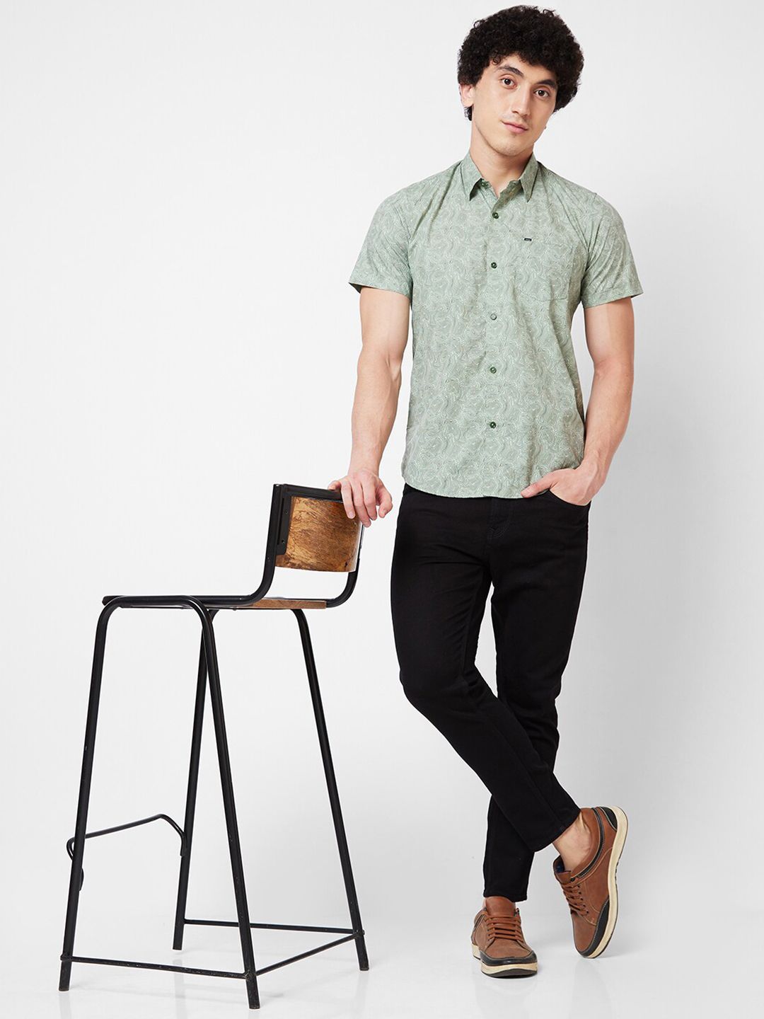 SPYKAR Spread Collar Short Sleeves Printed Casual Cotton Shirt