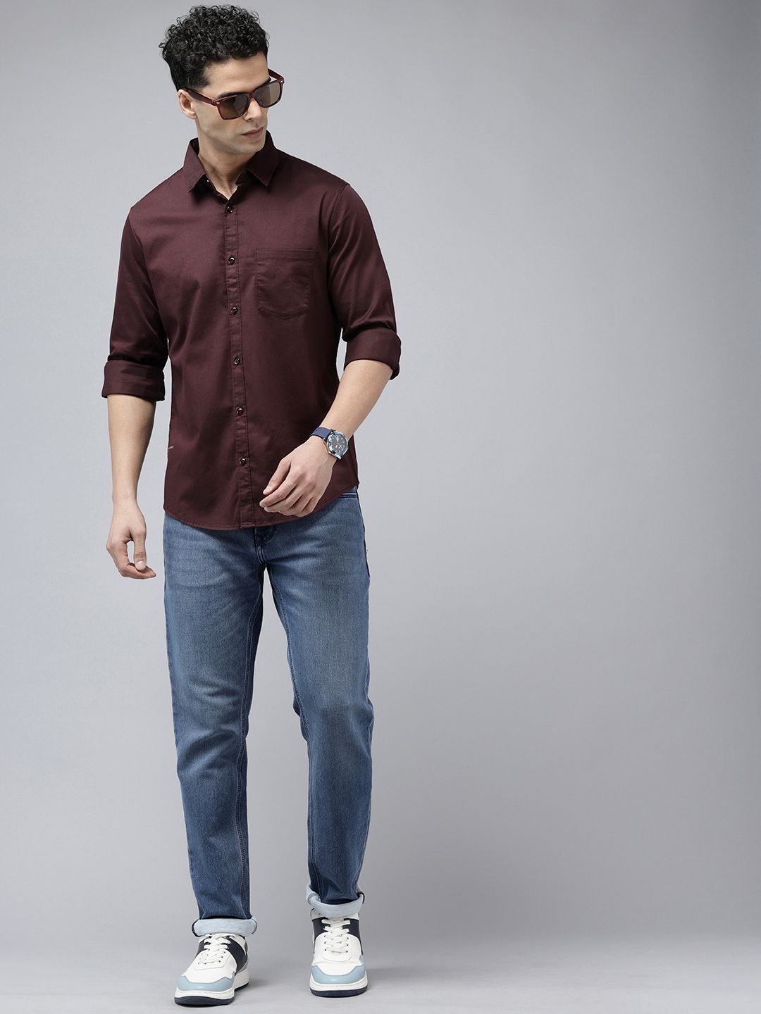 SPYKAR Pure Cotton Slim Fit Opaque Casual Shirt