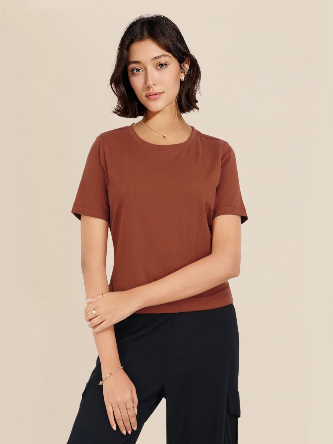 DressBerry Solid Round Neck Casual T-shirt
