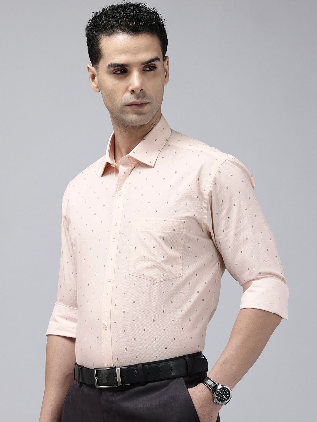 Park Avenue Slim Fit Opaque Micro Ditsy Printed Pure Cotton Formal Shirt
