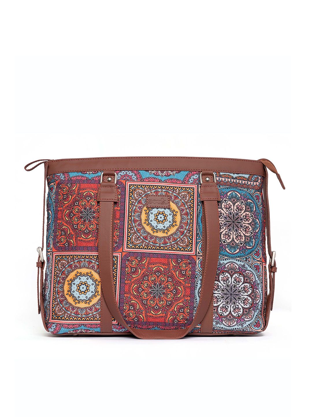 ZOUK Brown Ethnic Motifs Printed Laptop Structured Shoulder Bag