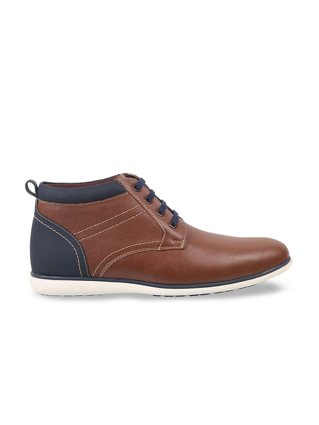 Mochi Men Tan Solid Leather Formal Derbys