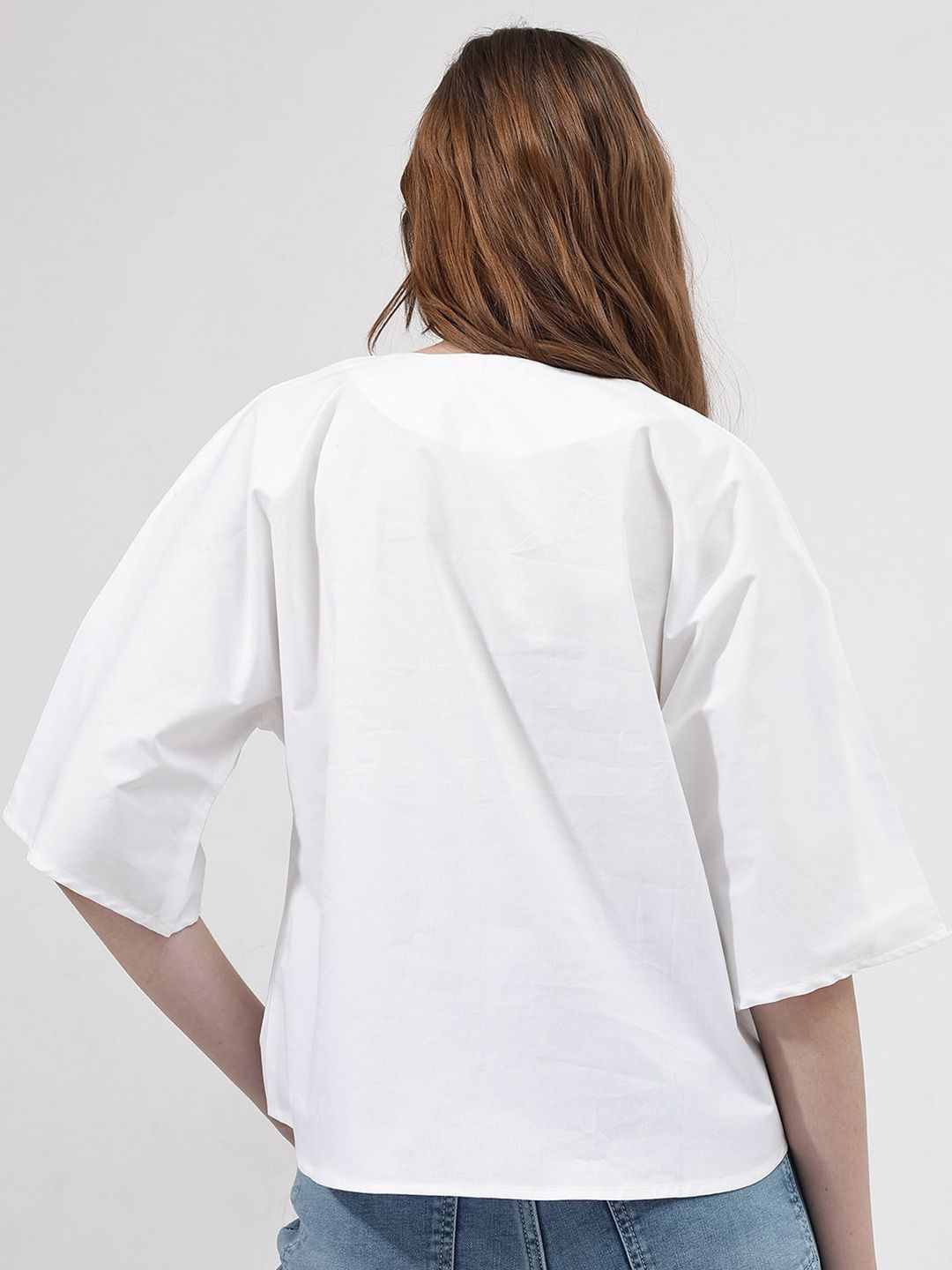 RAREISM Round Neck Flared Sleeve Cotton Top