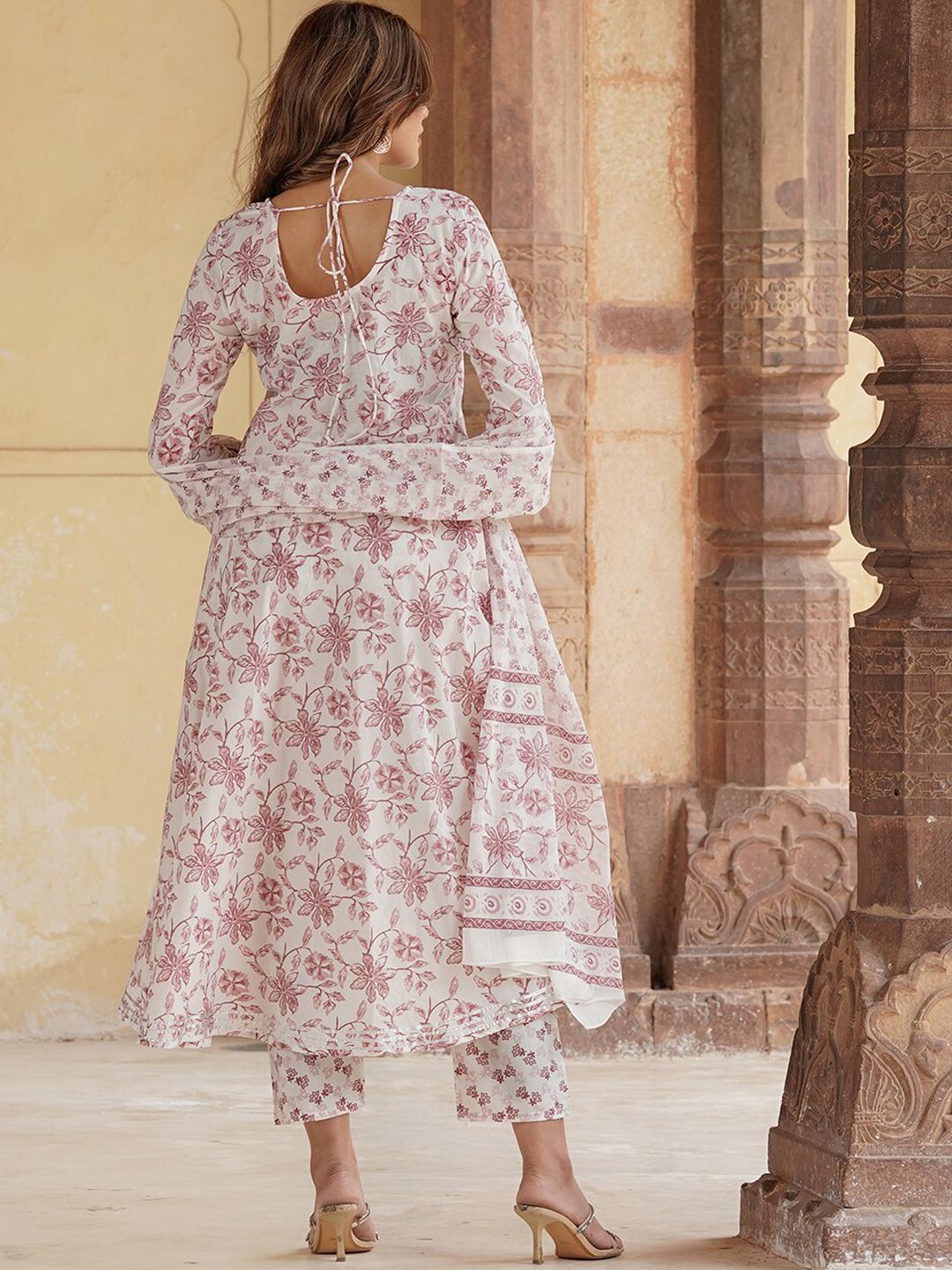 KALINI Floral Printed V-Neck Regular Gotta Patti Kurta With Trousers & Dupatta