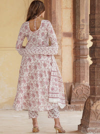 KALINI Floral Printed V-Neck Regular Gotta Patti Kurta With Trousers & Dupatta