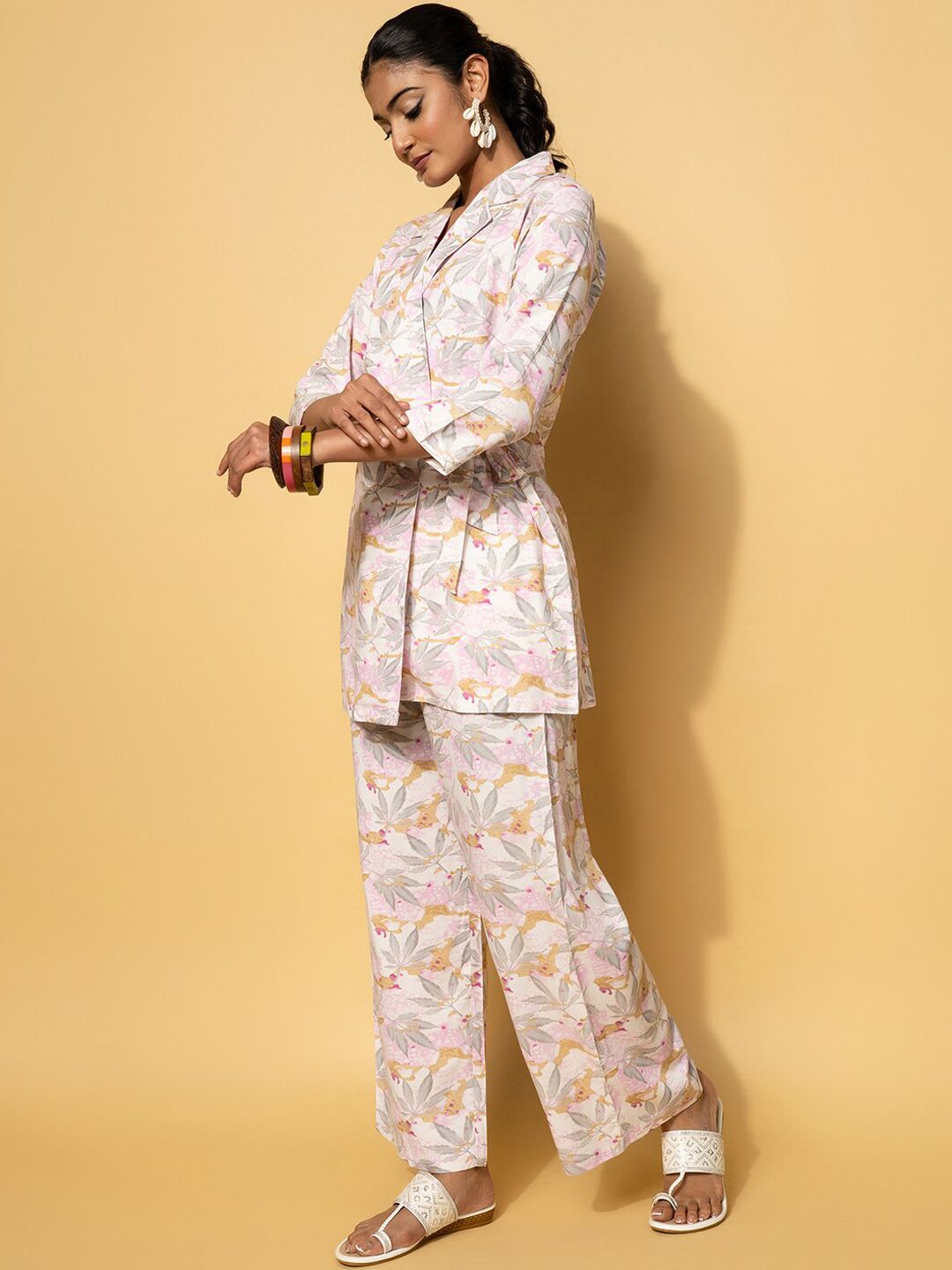 Libas Floral Printed Coat With Palazzo Co-Ords