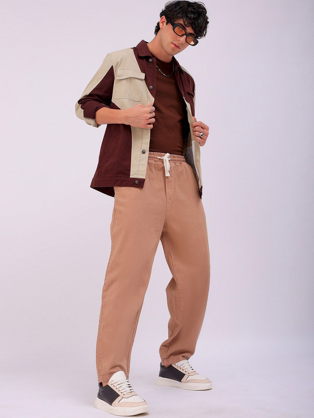The Indian Garage Co Men Baggy Fit Cotton Elasticated Waist Jeans