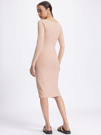 DressBerry Comfort Yet Cozy Fits Ribbed Boat Neck Bodycon Dress with Shining Elements