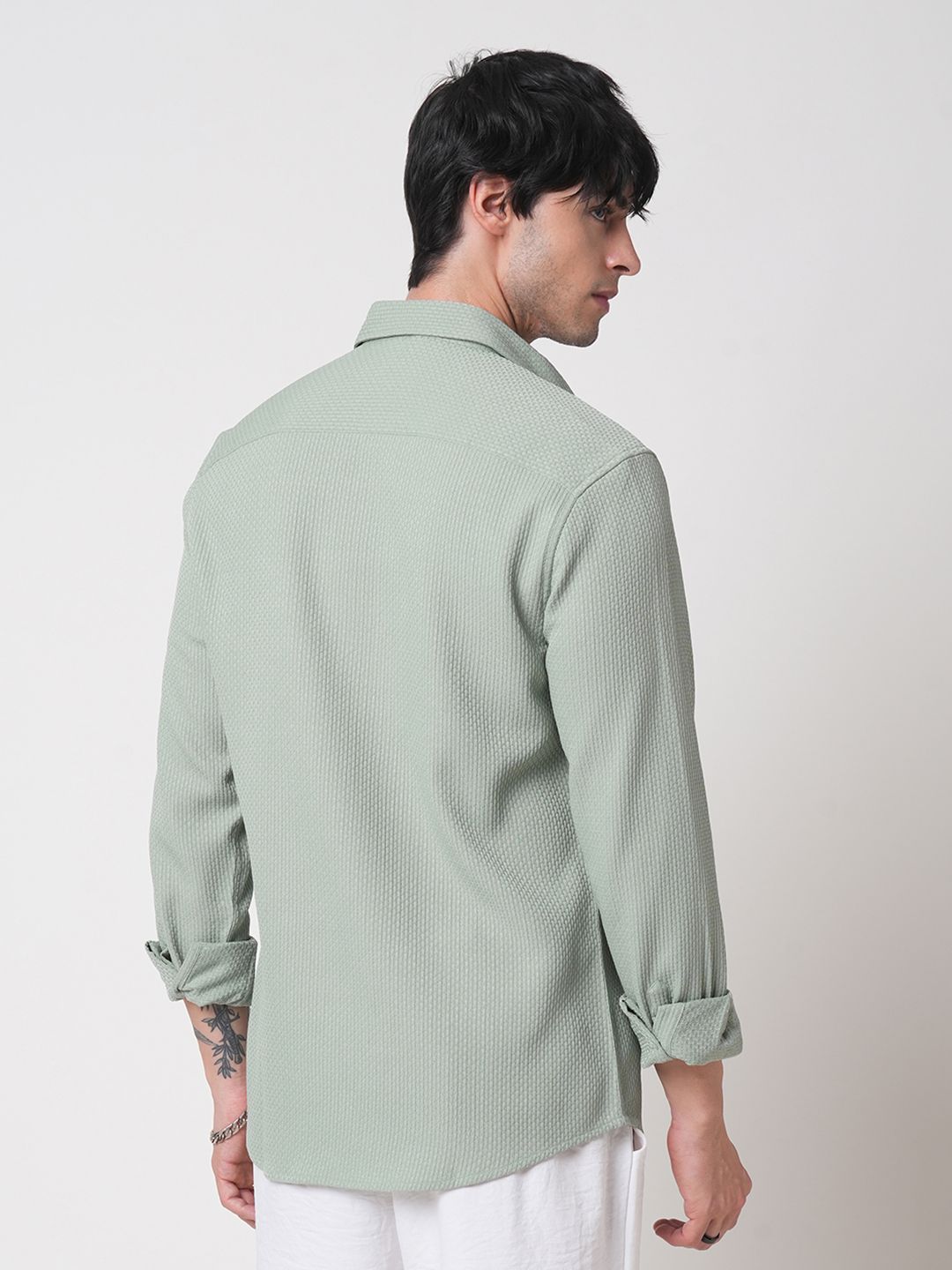 VASTRADO Men Classic Spread Collar Textured Solid Slim Fit Casual Shirt