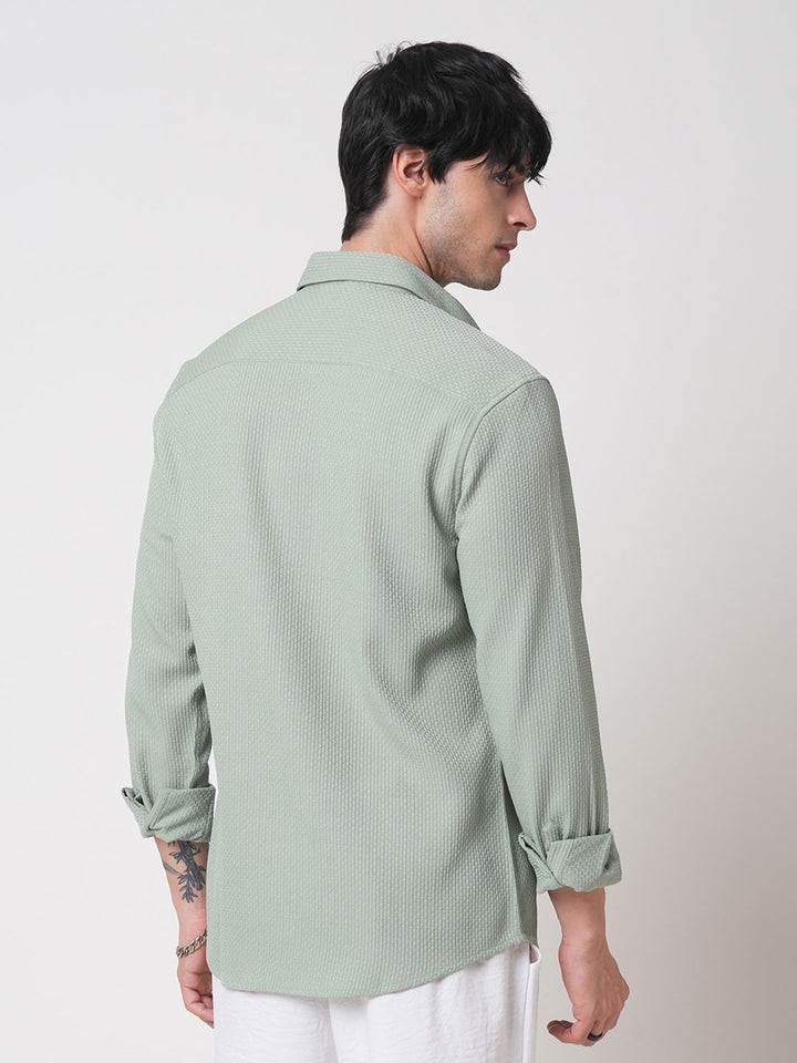 VASTRADO Men Classic Spread Collar Textured Solid Slim Fit Casual Shirt