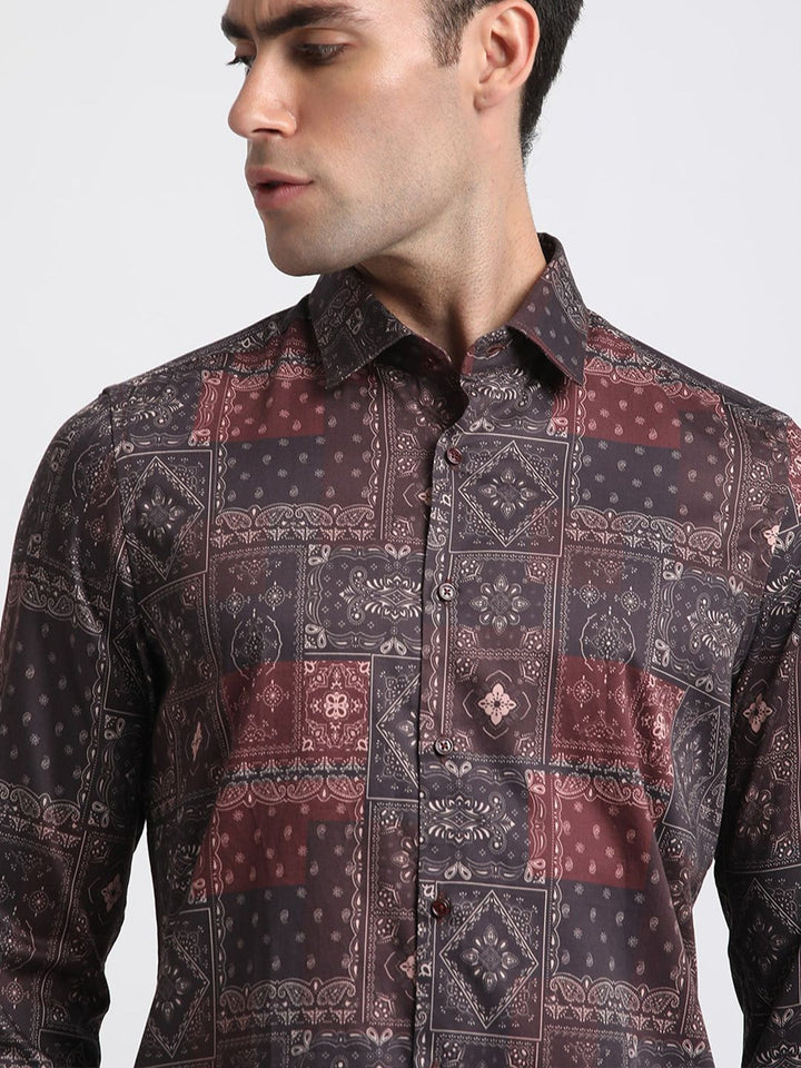 THE BEAR HOUSE Abstract Printed Slim Fit Pure Cotton Casual Shirt