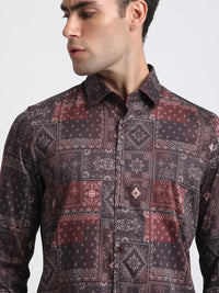 THE BEAR HOUSE Abstract Printed Slim Fit Pure Cotton Casual Shirt