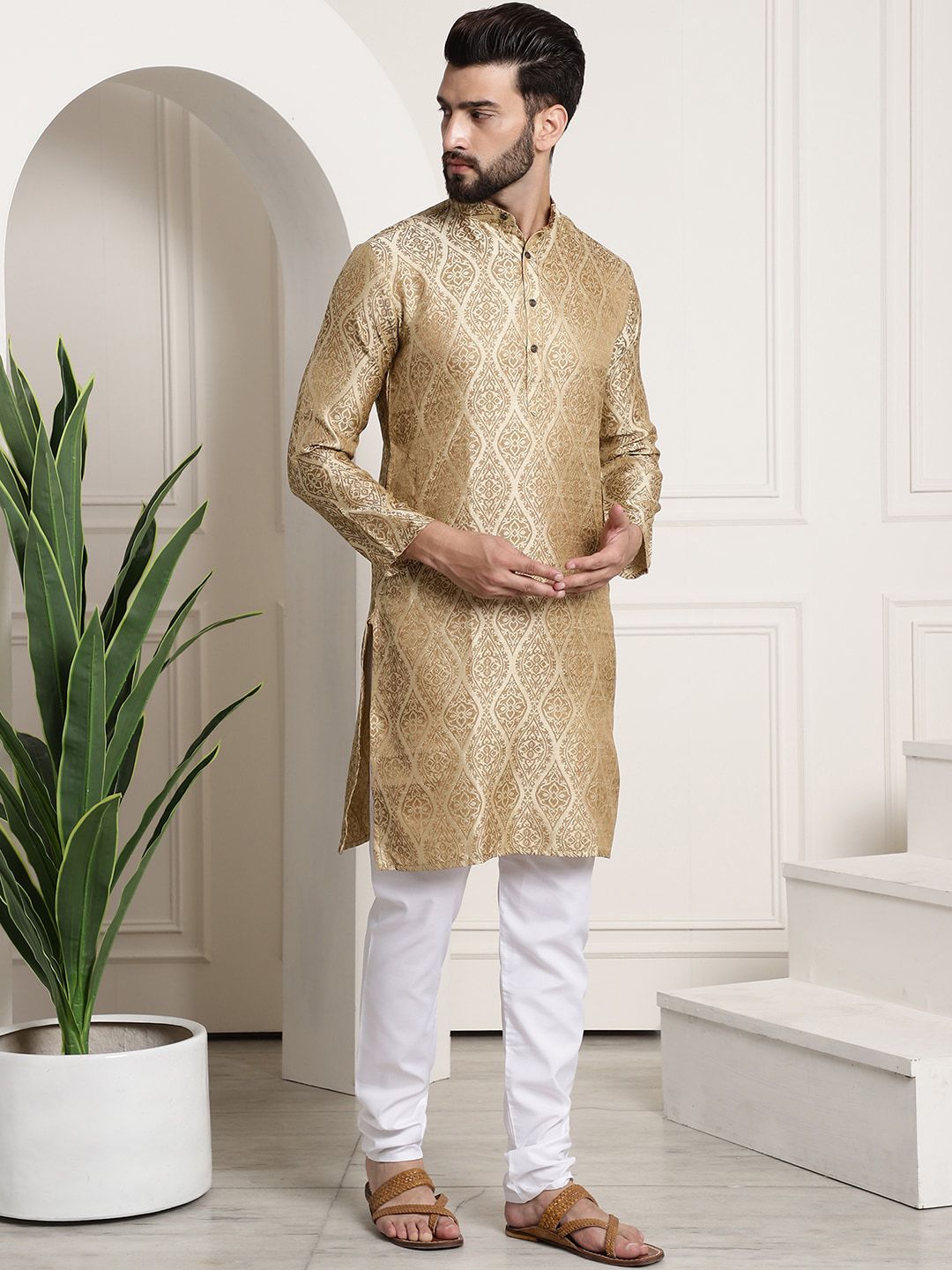 SOJANYA Ethnic Motifs Woven Design Regular Kurta With Churidar