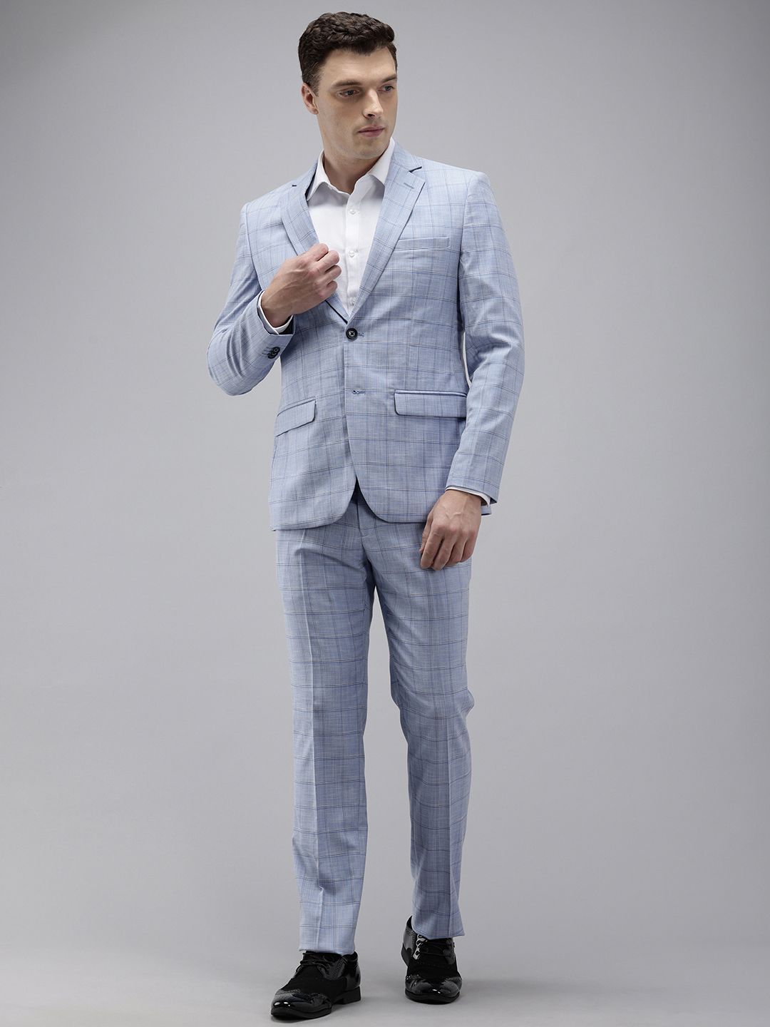 Park Avenue Super Slim Fit Checked Notched Lapel Single-Breasted Formal 2 Piece Suits