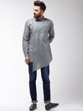 SOJANYA Men Grey Solid Asymmetric Hemline Straight Kurta