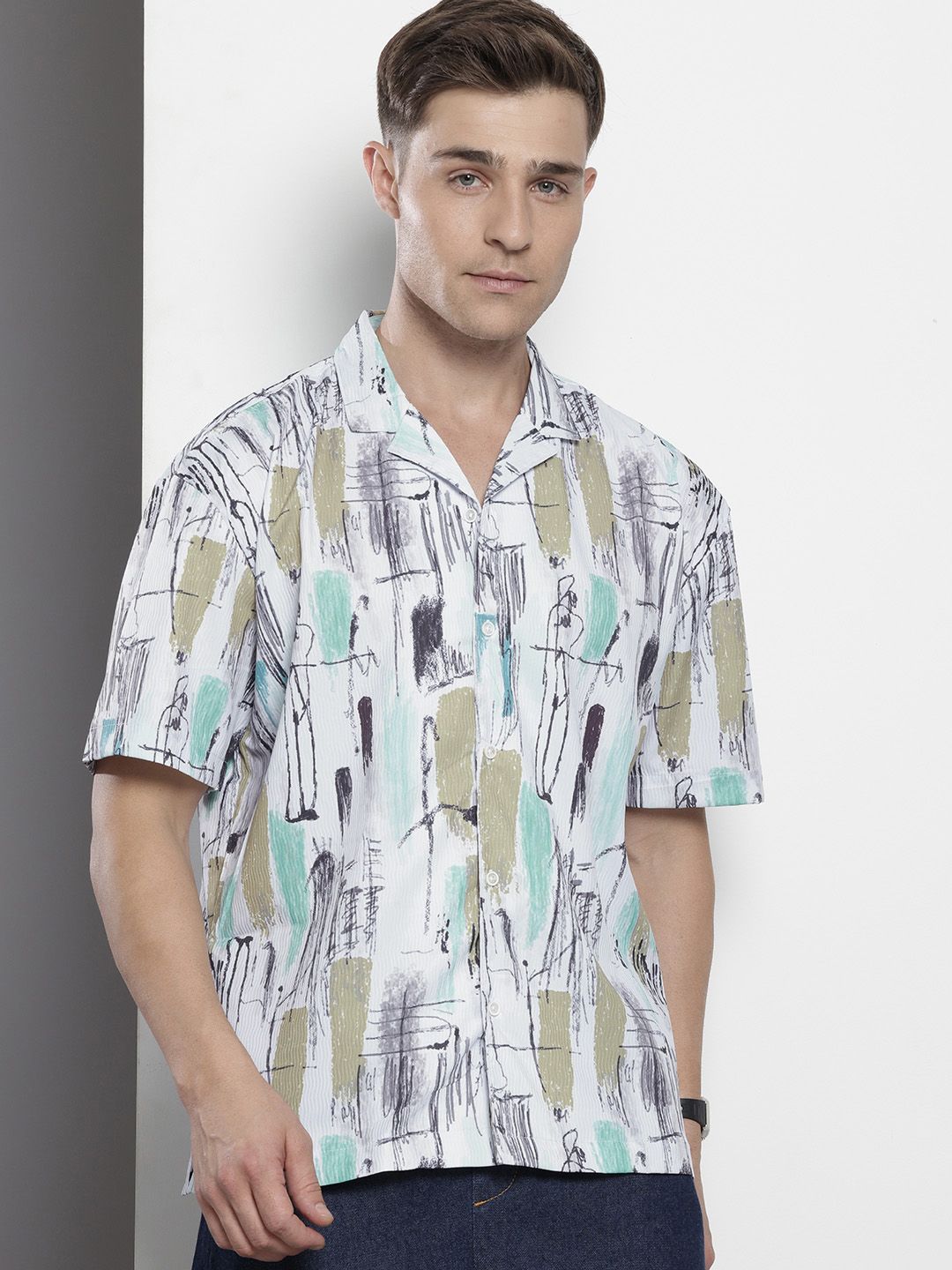 The Indian Garage Co Men Relaxed Fit Printed Resort Wear Jacquard Shirt