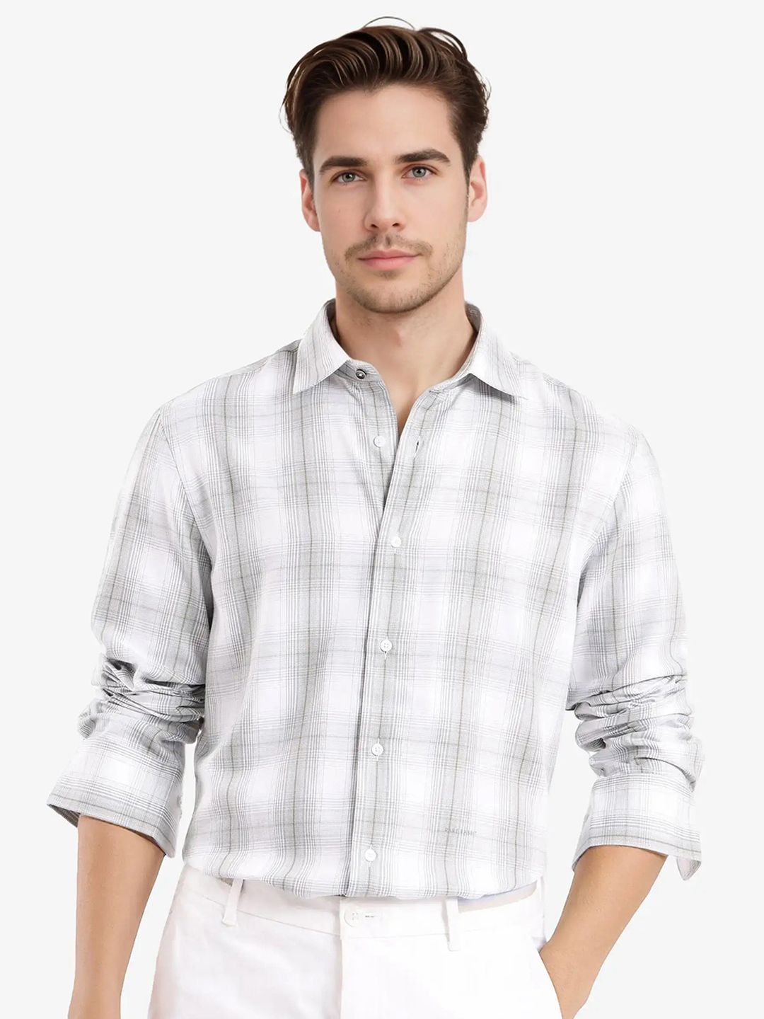 RARE RABBIT Men Comfort Spread Collar Checked Cotton Casual Shirt