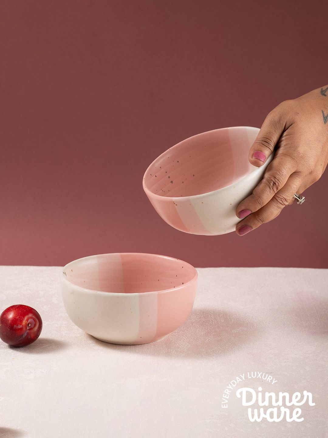 URBAN SPACE Pink 2 Pieces Printed Matte Dishwasher and Microwave Safe Bowls