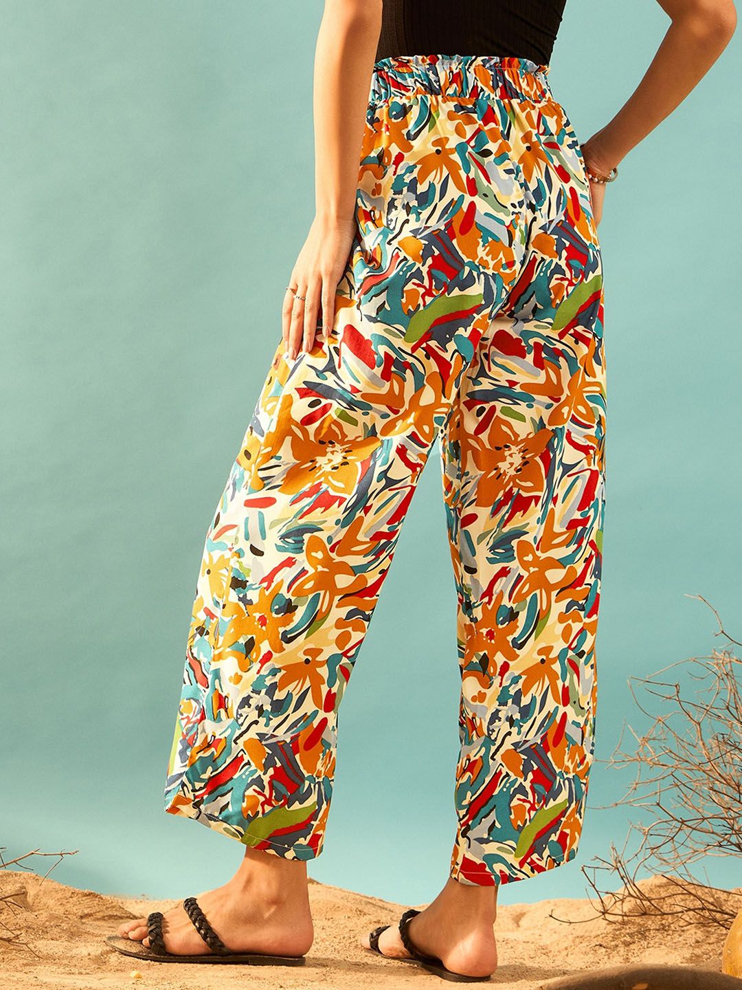 Berrylush Women Multi Abstract Printed High-Rise Trousers