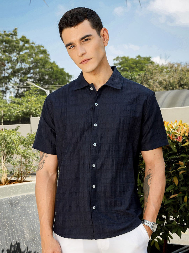 Thomas Scott Men Smart Slim Fit Horizontal Stripes Opaque Casual Shirt