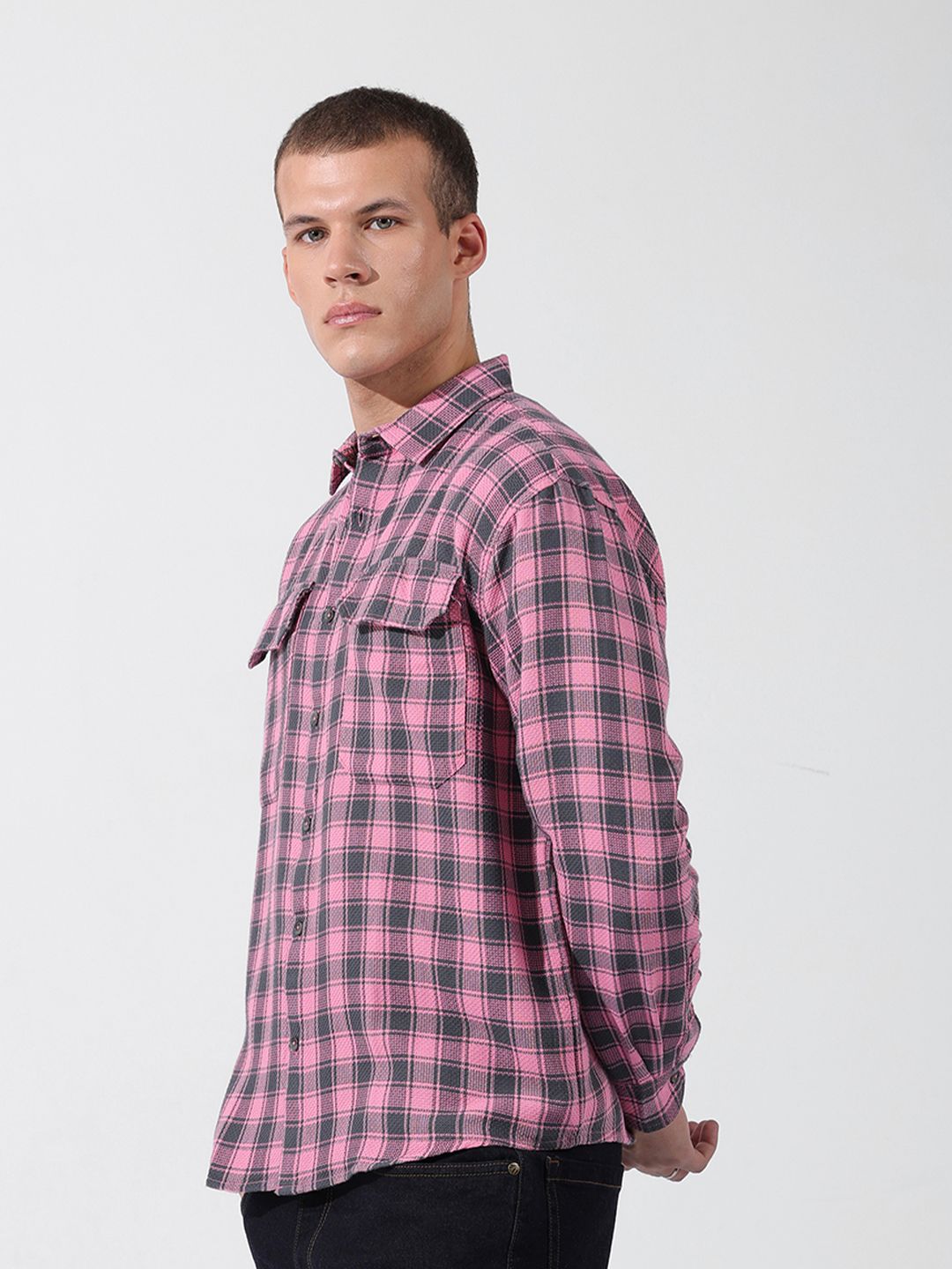 The Indian Garage Co Men Relaxed Fit Checkered Dobby Casual Shirt