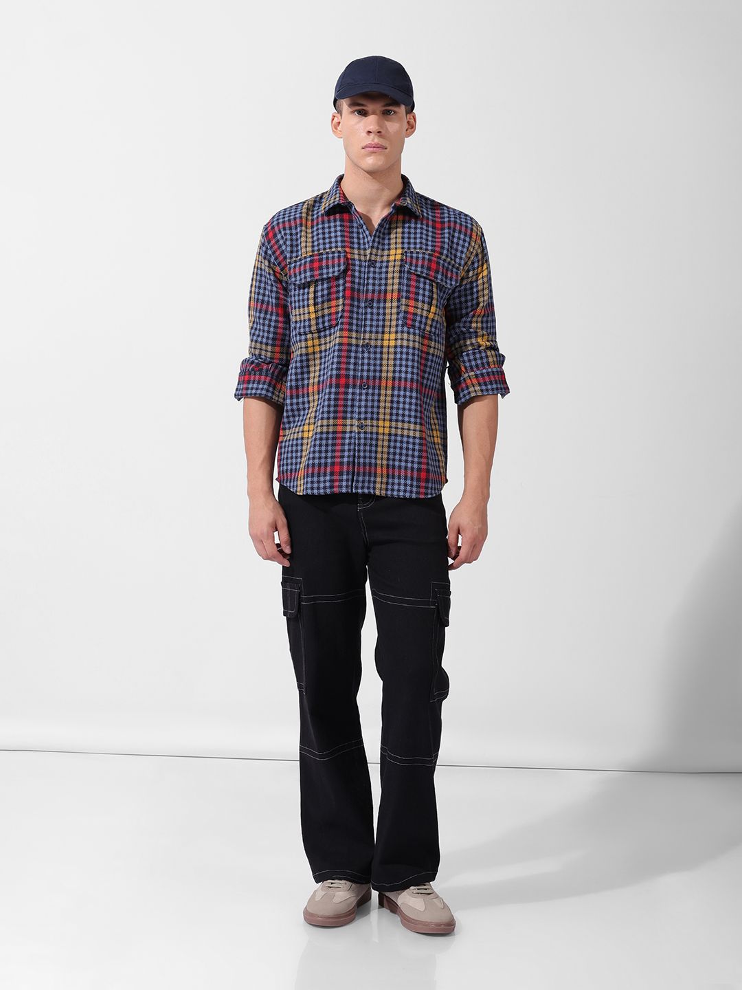 The Indian Garage Co Men Relaxed Fit Striped Double Flap Casual Shirt