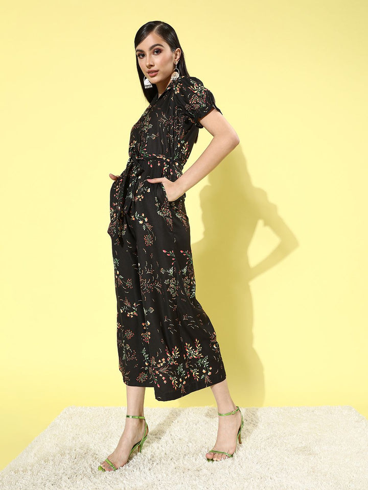DressBerry Women Stylish Black Printed Romantic Florals Jumpsuit