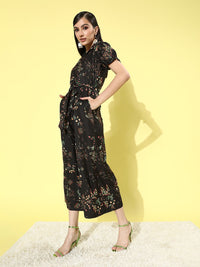 DressBerry Women Stylish Black Printed Romantic Florals Jumpsuit
