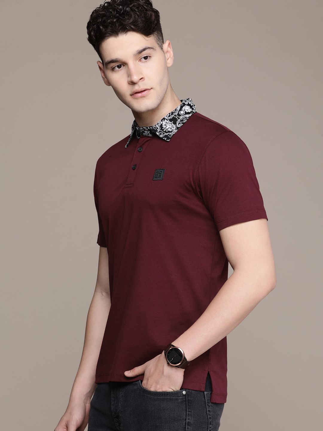 French Connection Solid Polo Collar Pure Cotton T-shirt