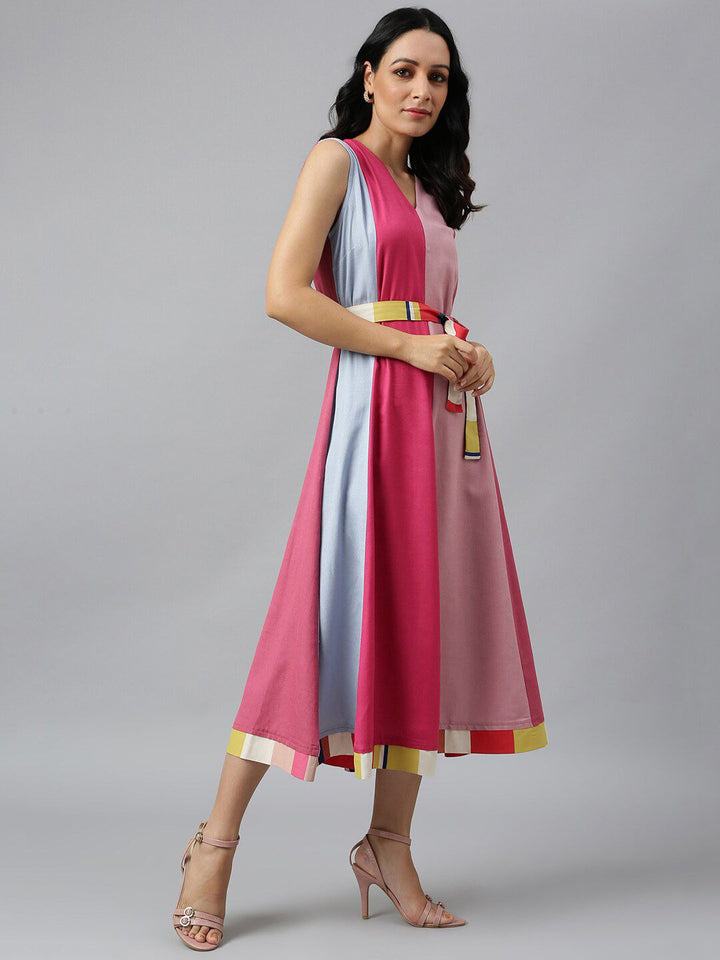 W Pink Colourblocked Midi Dress