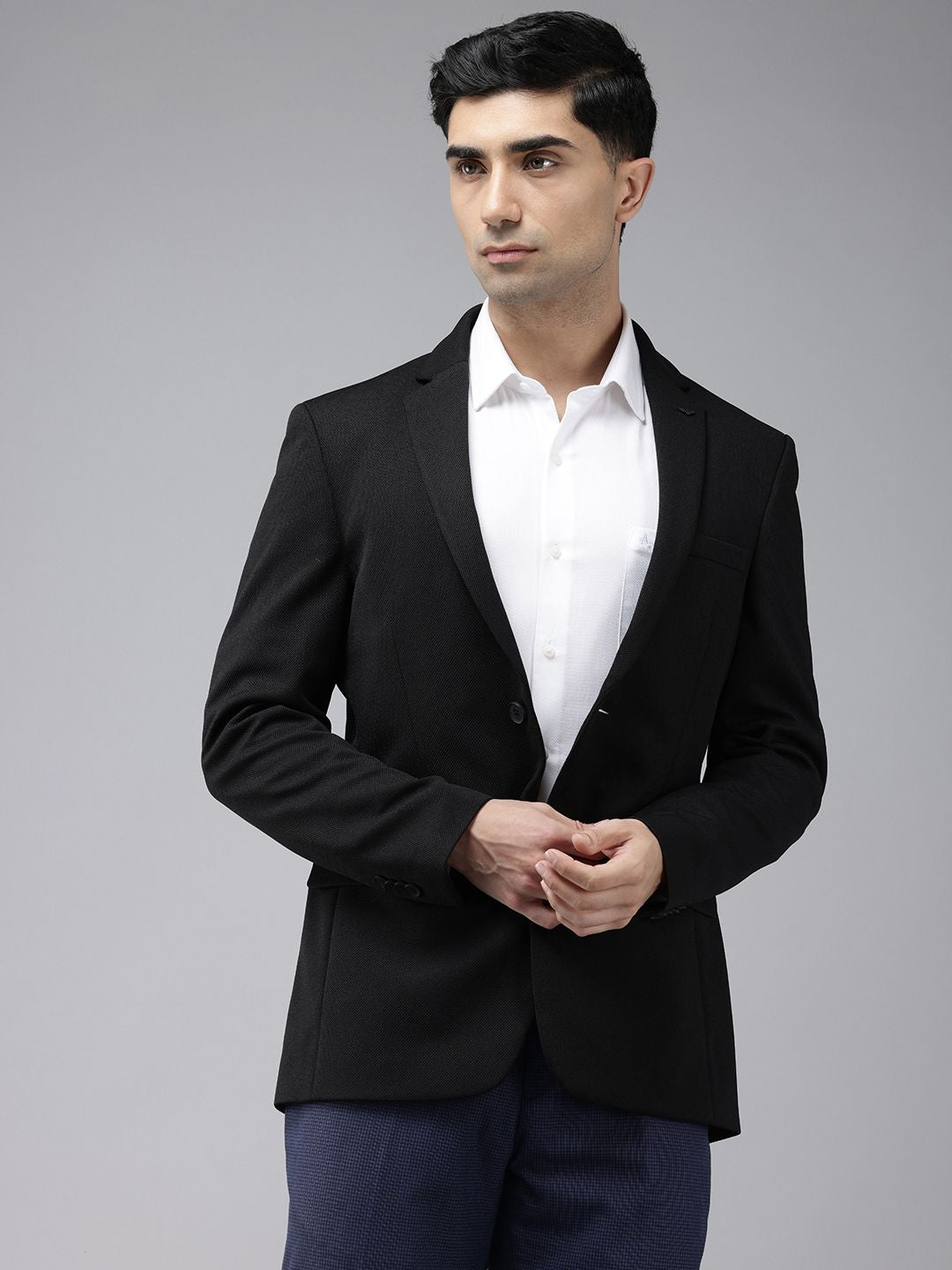 Park Avenue Slim Fit Textured Self Design Notched Lapel Single-Breasted Formal Blazer