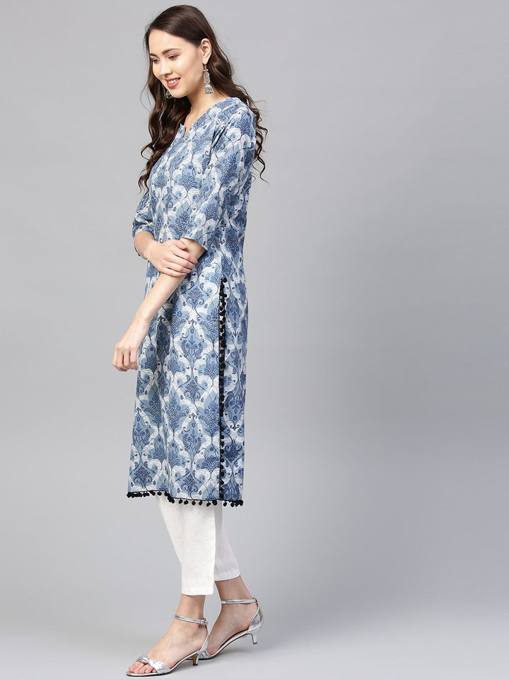 SOJANYA Women Blue Printed Straight Kurta