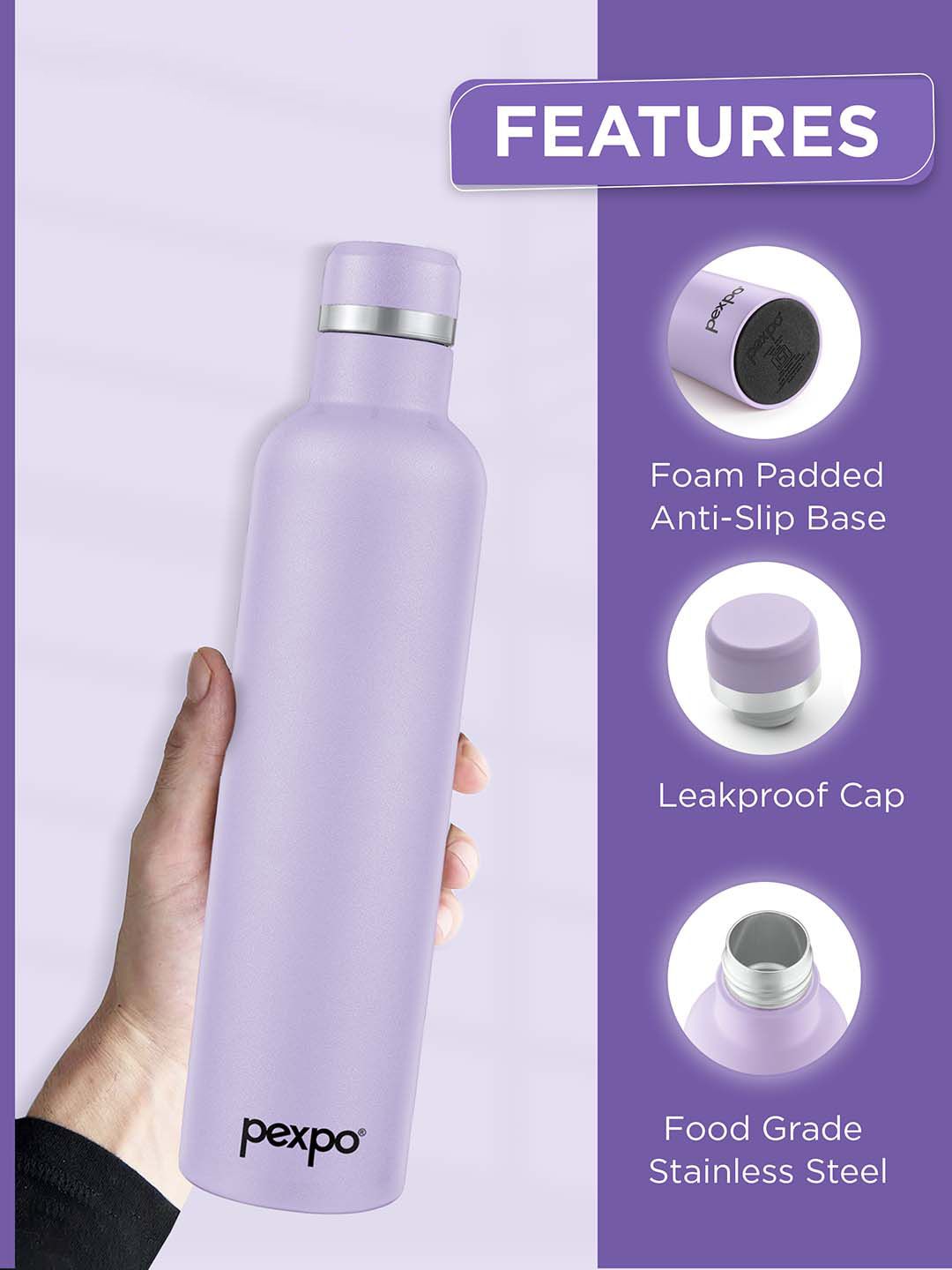 Pexpo Oreo Purple ISI Certified Thermosteel Hot and Cold Flask Water Bottle 980 ml