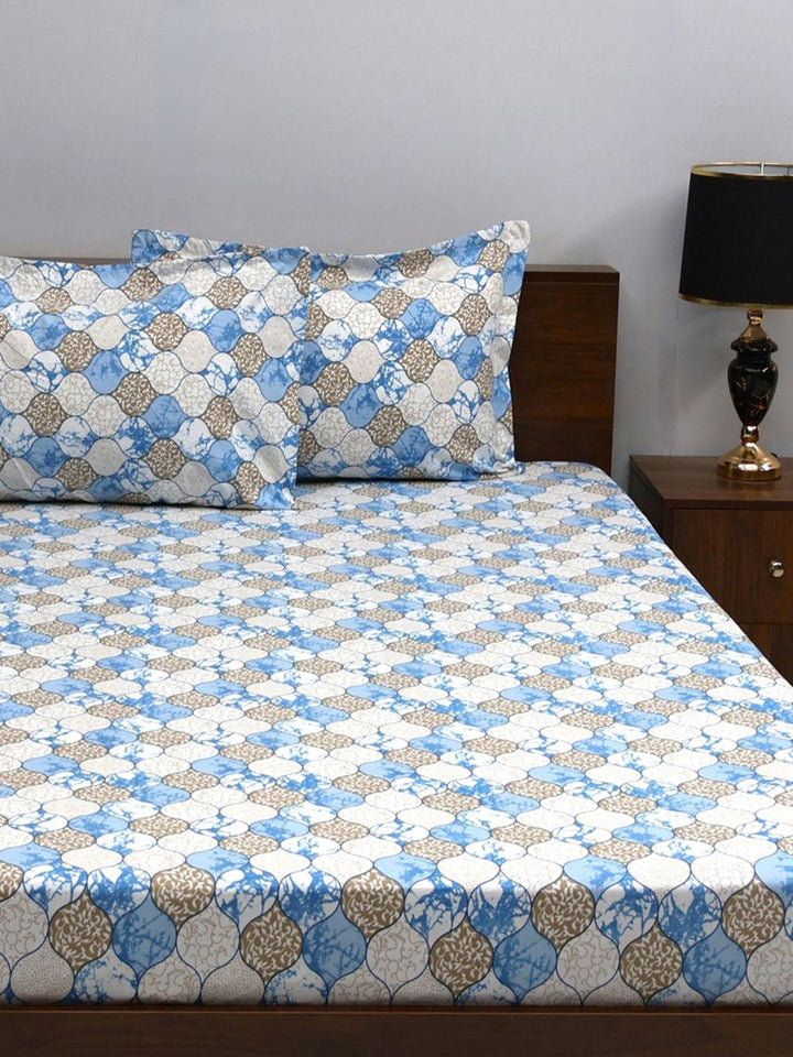 BOMBAY DYEING Blue & White Floral 160 TC Queen Bedsheet with 2 Pillow Covers