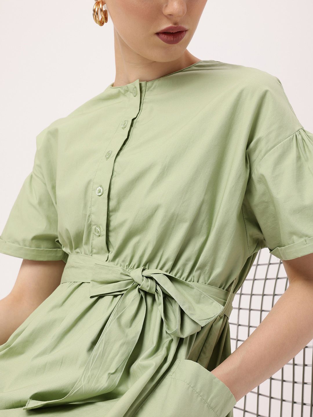 DressBerry Box Pockets A-Line Mini Dress With Fabric Belt