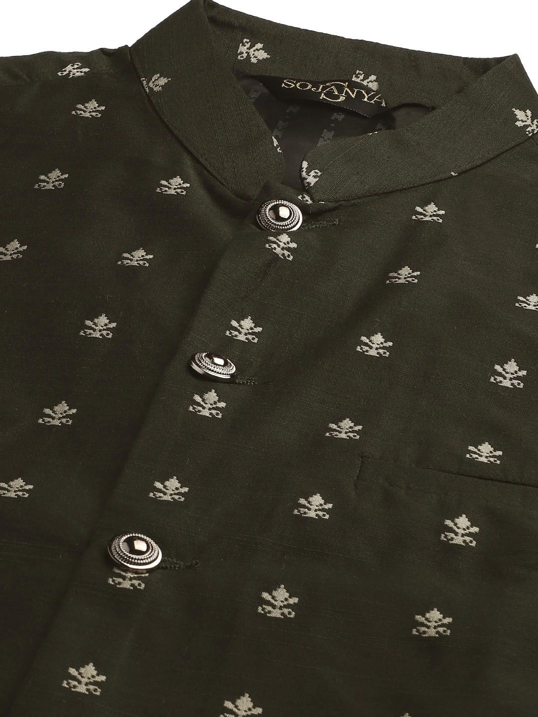 SOJANYA Men Green Ethnic Motifs Kurta Set With Nehru Jacket