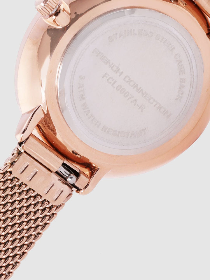 French Connection Women Silver-Toned Floral Textured Analogue Watch FCL0007A