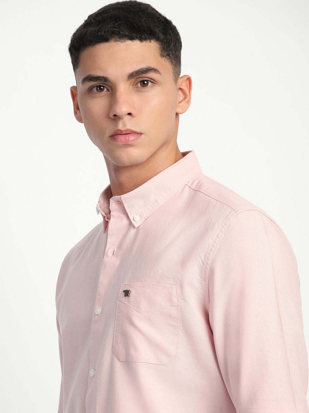 THE BEAR HOUSE Men Slim Fit Button-Down Collar Pure Cotton Solid Casual Shirt