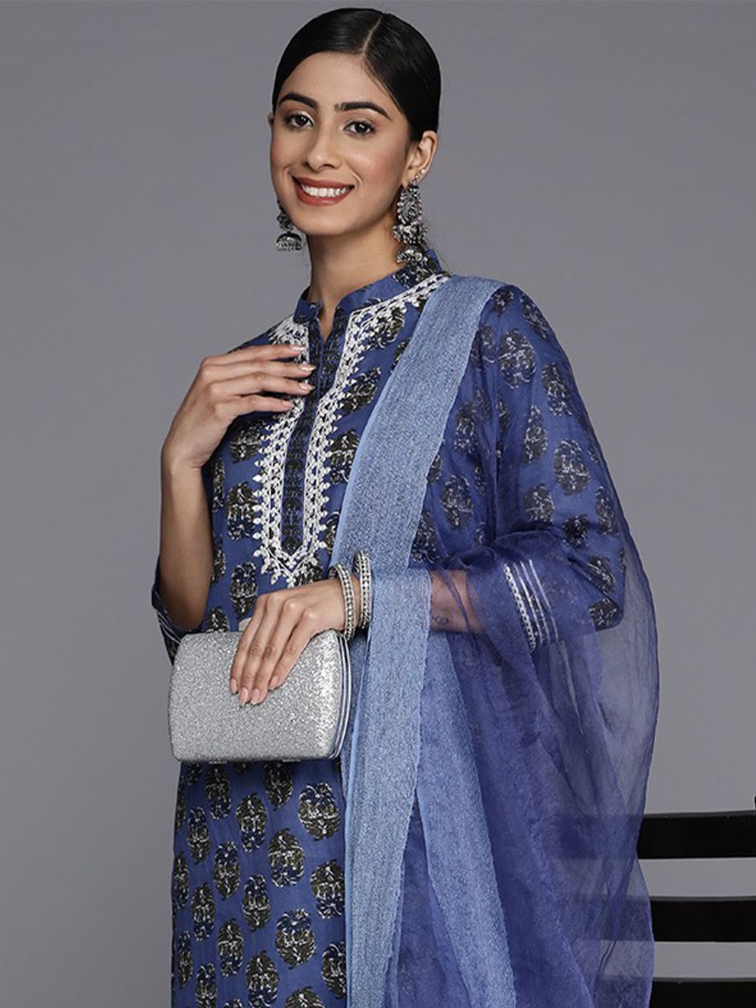 Varanga Women Floral Printed Mirror Work Pure Cotton Kurta With Trousers & With Dupatta